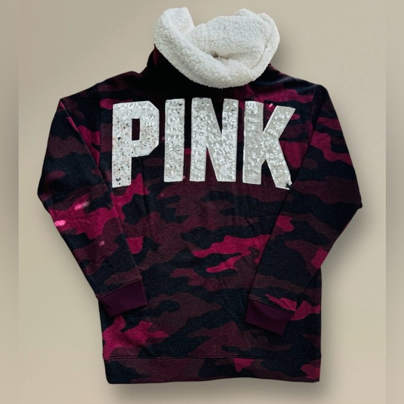Sweatshirt Varsity Hoodie Victoria’s Secret PINK Funnel Full Bling Camouflage - Picture 3 of 7